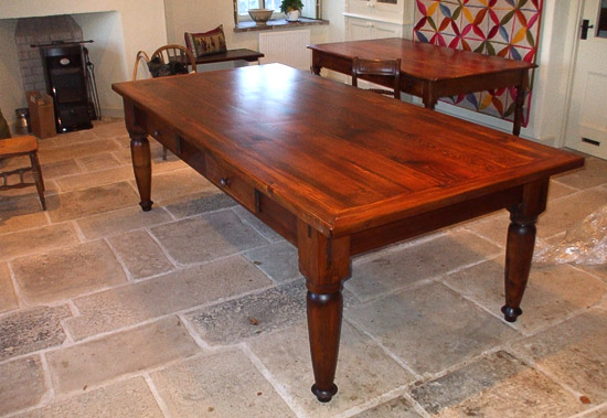 Bespoke pitch pine table 8ft long with turned legs